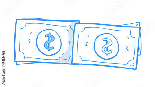 Blue dollar bills with torn middle money currency