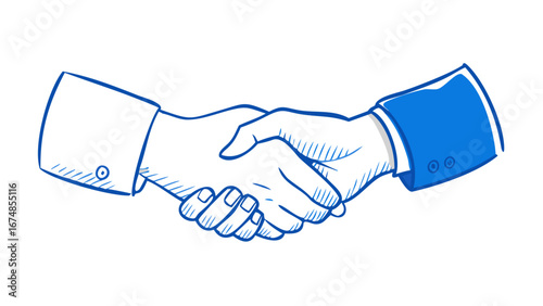 Blue handshake in doodle style business agreement