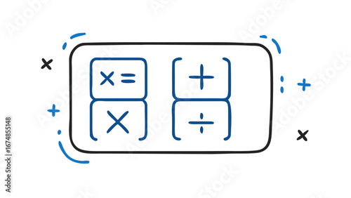 Blue mathematical symbols on white background calculator equations