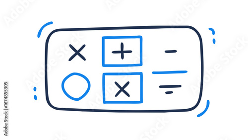 Blue tic tac toe game grid with x o and plus symbols vector