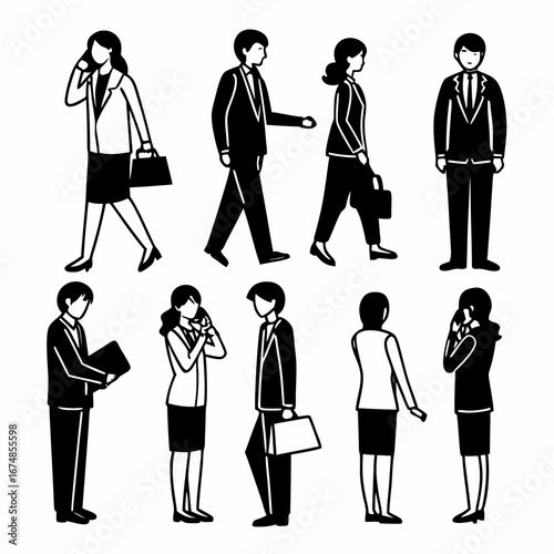 Business people silhouettes in various poses vector