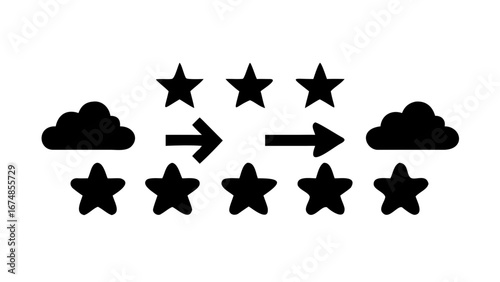 Celestial navigation symbols with directional arrows stars clouds