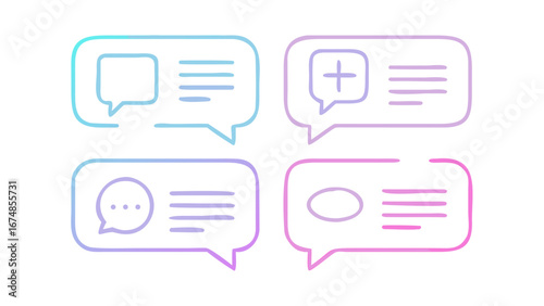 Chat bubble icons with gradient outlines message communication
