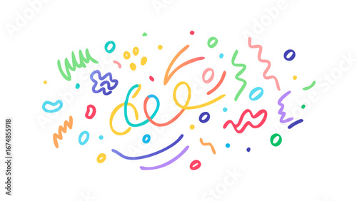 Colorful abstract doodles and shapes background blue