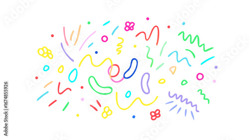 Colorful abstract doodles and shapes background bright