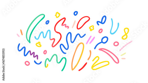 Colorful abstract doodles on a clean white background blue bright