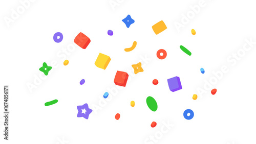 Colorful abstract shapes scattered across a white background vector