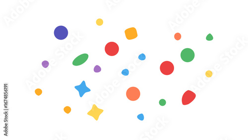 Colorful abstract shapes scattered on a white background geometric