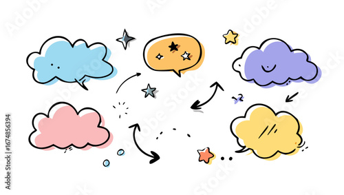 Colorful cartoon speech bubbles with stars dialogue communication