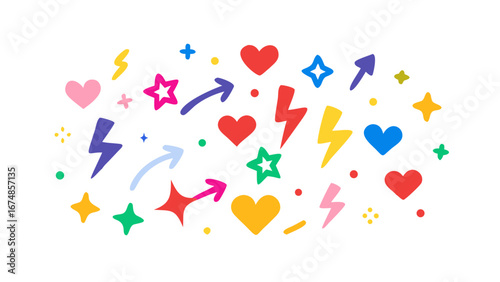 Colorful Hearts Stars Arrows Lightning Bolts vector