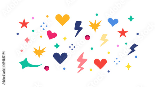 Colorful Hearts Stars Lightning Bolts Dots vector
