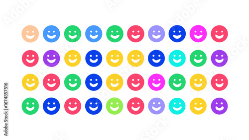 Colorful smiling faces arranged in rows smiley faces happy