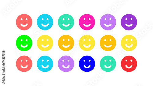 Colorful smiling faces arranged in rows smiley faces icons