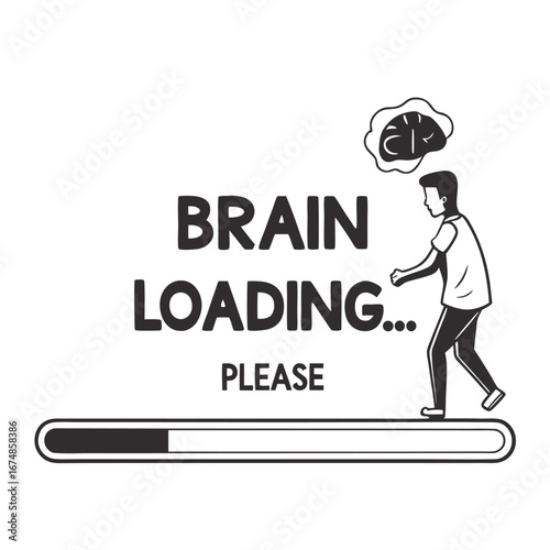 Person thinking brain loading progress bar vector