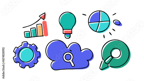Doodle icons of office elements and concepts business