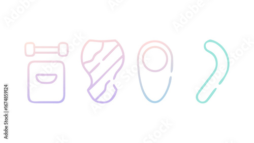 Dumbbell steak location pin boomerang icons outline