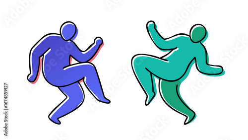 Duo dancing figures in blue and teal couple silhouettes