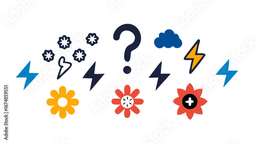 Flowers lightning bolts question mark cloud blue