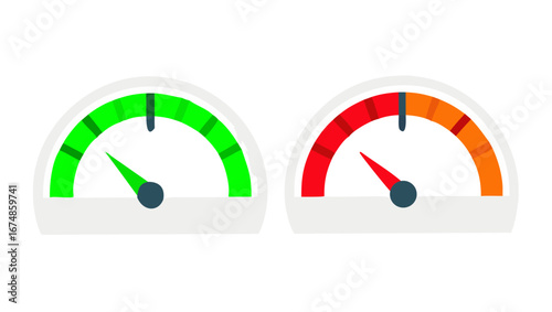 Green and red gauges with pointers meter speedometer