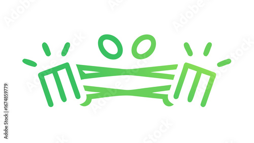 Green abstract figure with two circles and outstretched arms celebration concept