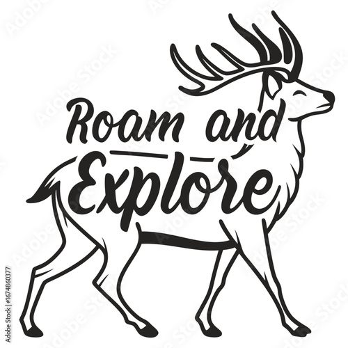 Deer roam explore bold lettering antlers walking