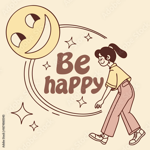 Smiling face girl happy text illustration vector