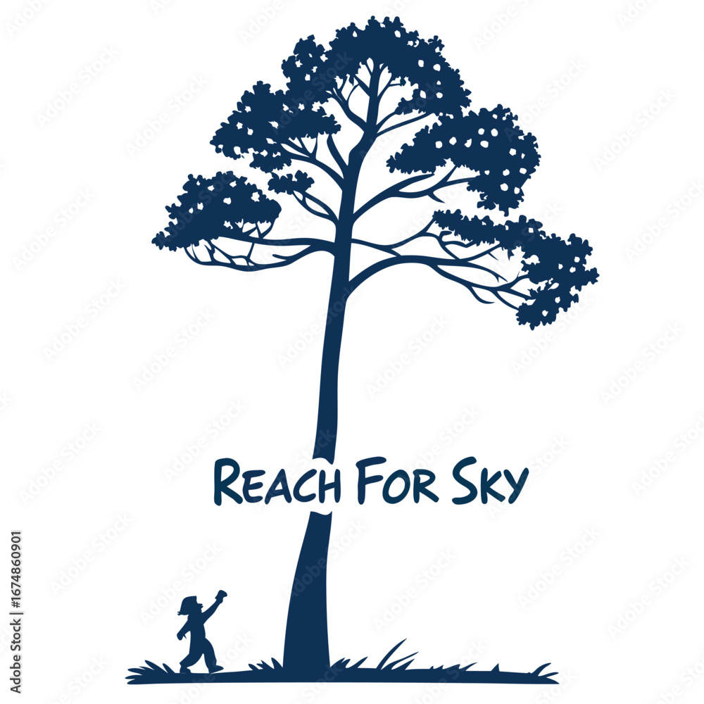 Fototapeta premium Tall tree reaching for sky with child silhouette