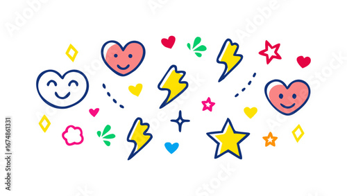 Happy hearts stars lightning and diamond shapes diamonds smiles
