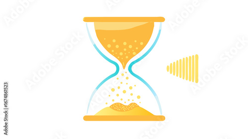 Hourglass with flowing golden sand and blue glass time
