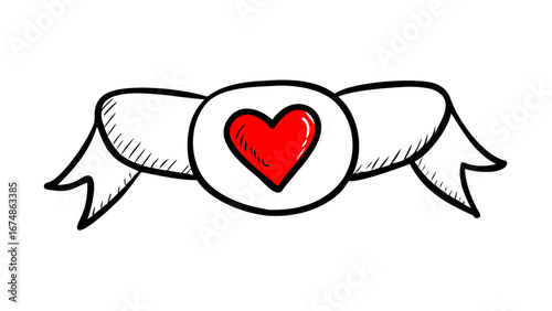Red hand drawn heart doodle love
