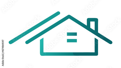 Teal house outline with chimney and windows home building