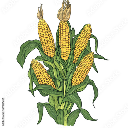 Corn cob PNG cutout isolated on white and transparent background. corn cob, fresh corn, corn PNG, corn cutout, isolated corn, corn on white, corn transparent background, sweet corn, organic corn.