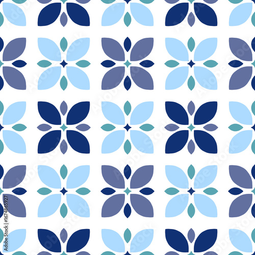 Retro Floral Geometric Pattern in Blue and Green – Seamless Pattern Design Transparent