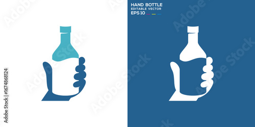 Drink logo. Hand, bottle, water. Vector icon symbol template EPS 10.