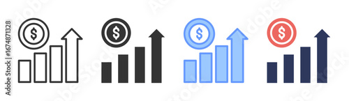 Revenue Growth Icon Set Multiple Style Collection