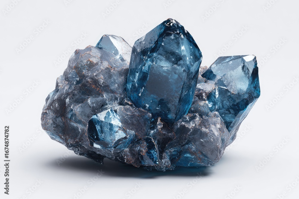 Obraz premium Azure crystal cluster on light gray backdrop