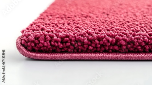 Closeup Texture of Pink Soft Pile Rug on White, Carpet Surface, Cozy Interior