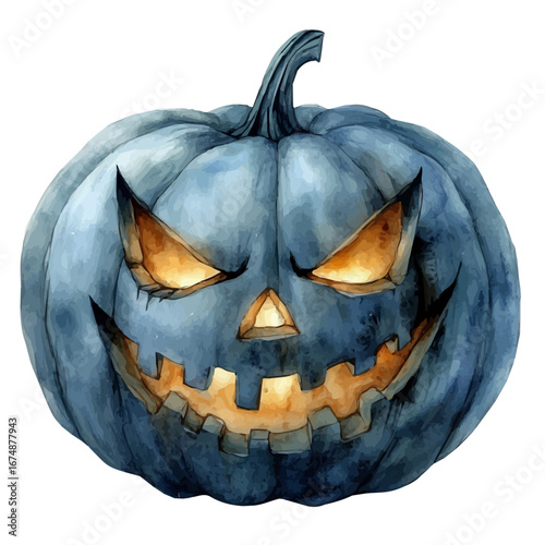 Pumpkin Lantern Glowing, watercolor illustration vector, isolated on a white background.