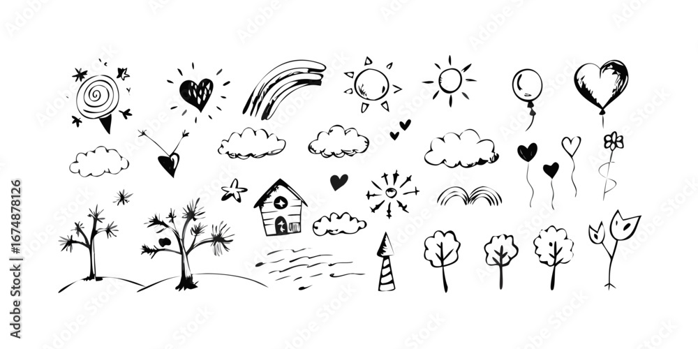 Obraz premium Hand Drawn Nature and Weather Icons doodle