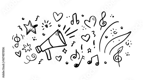 Hand Drawn Music And Hearts Doodle music notes treble clef
