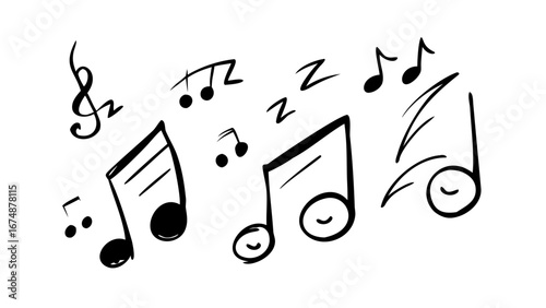 Hand drawn musical notes and symbols clef treble