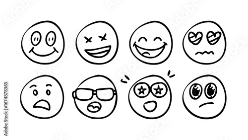 Hand drawn smiley faces happy smiling
