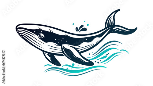 Majestic whale breaching ocean waves marine life
