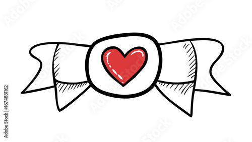 Red hand drawn heart love doodle