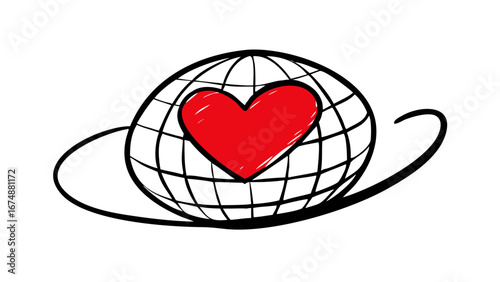 Red hand drawn heart love symbol
