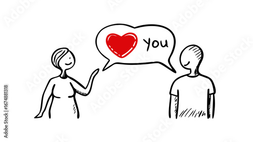 Red heart doodle with text fragments hand drawn love