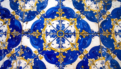 Ornate blue and yellow tile pattern