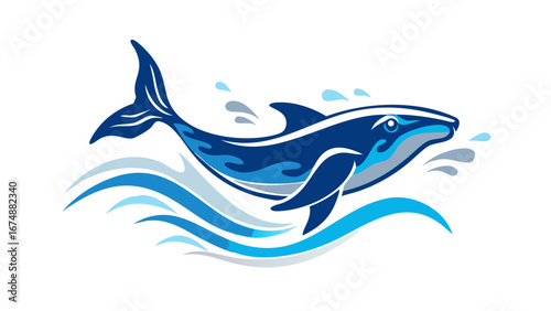 Stylized Blue Whale in Waves ocean water