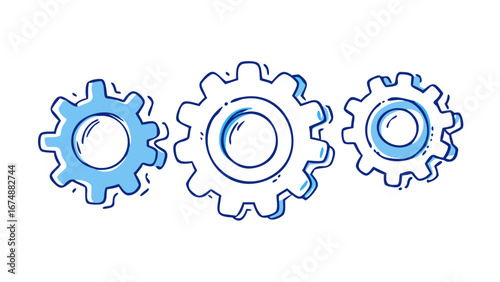 Three blue gears cogwheels mechanical