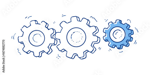 Three blue gears interlocking mechanical machinery